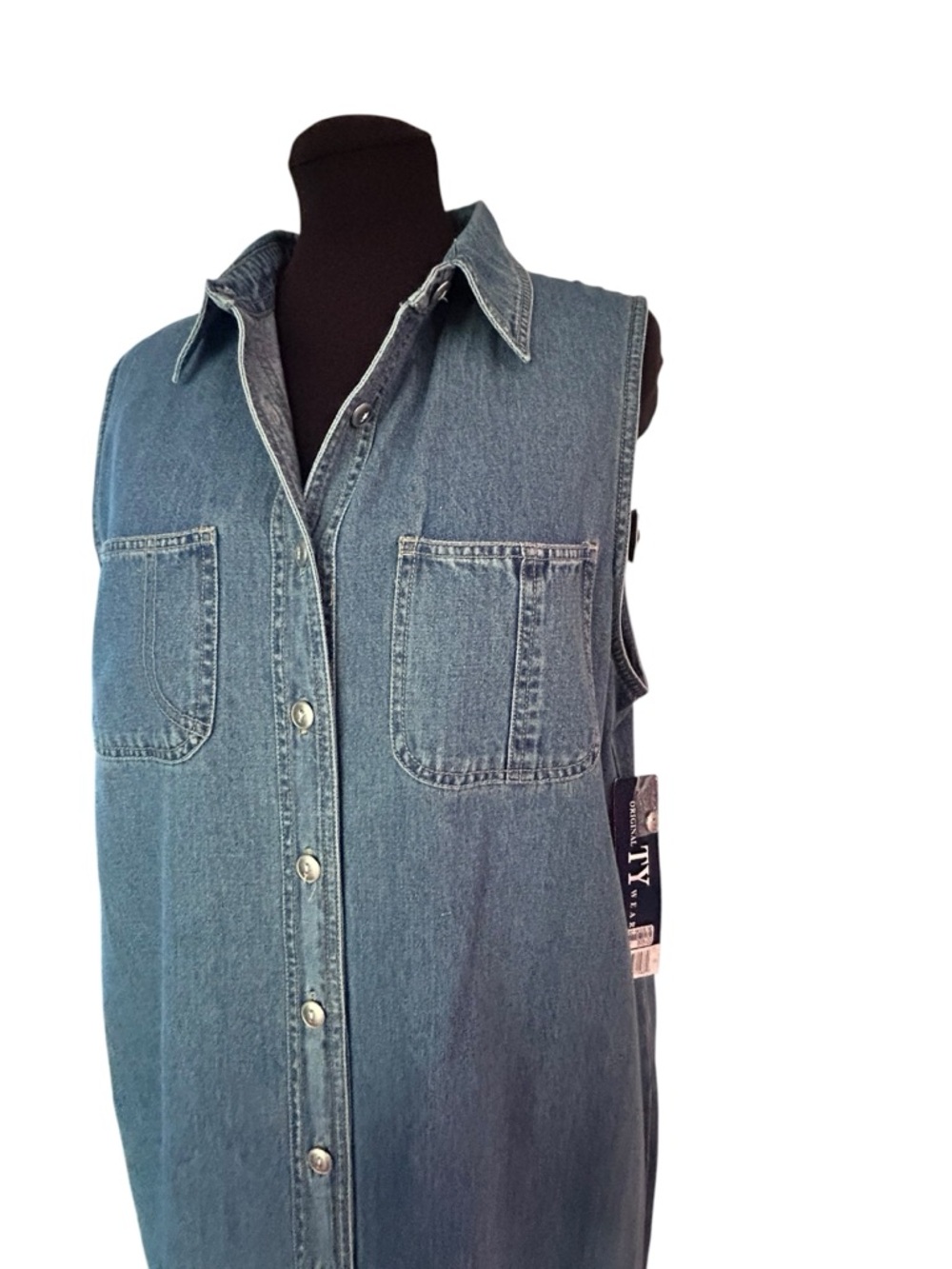 Blue Denim 18W Maxi Dress Button Front Sleevleless Western Prairie Cottage New - Picture 3 of 10